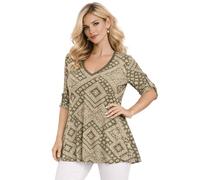 Eye Catch Women’s Plus Size Printed Tunic Top V Neck & Scoop Neck, Soft Stretch Jersey, 3/4 Sleeve with Button Detail, Flattering A-Line Fit, Floral & Geometric Designs, Sizes 14-28