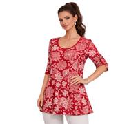 Eye Catch Women’s Plus Size Printed Tunic Top V Neck & Scoop Neck, Soft Stretch Jersey, 3/4 Sleeve with Button Detail, Flattering A-Line Fit, Floral & Geometric Designs, Sizes 14-28