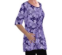Eye Catch Women’s Plus Size Printed Tunic Top V Neck & Scoop Neck, Soft Stretch Jersey, 3/4 Sleeve with Button Detail, Flattering A-Line Fit, Floral & Geometric Designs, Sizes 14-28