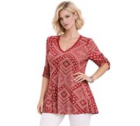 Eye Catch Women’s Plus Size Printed Tunic Top V Neck & Scoop Neck, Soft Stretch Jersey, 3/4 Sleeve with Button Detail, Flattering A-Line Fit, Floral & Geometric Designs, Sizes 14-28