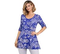 Eye Catch Women’s Plus Size Printed Tunic Top V Neck & Scoop Neck, Soft Stretch Jersey, 3/4 Sleeve with Button Detail, Flattering A-Line Fit, Floral & Geometric Designs, Sizes 14-28
