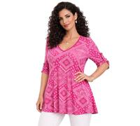 Eye Catch Women’s Plus Size Printed Tunic Top V Neck & Scoop Neck, Soft Stretch Jersey, 3/4 Sleeve with Button Detail, Flattering A-Line Fit, Floral & Geometric Designs, Sizes 14-28