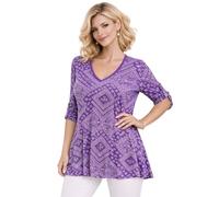 Eye Catch Women’s Plus Size Printed Tunic Top V Neck & Scoop Neck, Soft Stretch Jersey, 3/4 Sleeve with Button Detail, Flattering A-Line Fit, Floral & Geometric Designs, Sizes 14-28