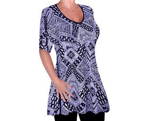 Eye Catch Women’s Plus Size Printed Tunic Top V Neck & Scoop Neck, Soft Stretch Jersey, 3/4 Sleeve with Button Detail, Flattering A-Line Fit, Floral & Geometric Designs, Sizes 14-28