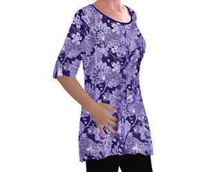 Eye Catch Women’s Plus Size Printed Tunic Top V Neck & Scoop Neck, Soft Stretch Jersey, 3/4 Sleeve with Button Detail, Flattering A-Line Fit, Floral & Geometric Designs, Sizes 14-28