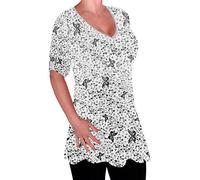 Eye Catch Women’s Plus Size Printed V Neck Jersey Tunic Top - Soft Breathable Fabric, Button Sleeve Detail, Relaxed Fit, Sizes 14-28, Multiple Colours Turquoise