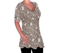 Eye Catch Women’s Plus Size Printed V Neck Jersey Tunic Top - Soft Breathable Fabric, Button Sleeve Detail, Relaxed Fit, Sizes 14-28, Multiple Colours Black