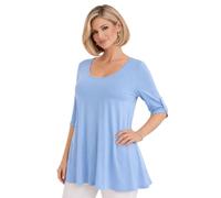 Eye Catch Women’s Plus Size Scoop Neck Top - Soft Breathable Jersey, 3/4 Sleeve with Button Detail, Relaxed Tunic Fit, Sizes 14-28, Multiple Colours Sky Blue