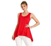 Eye Catch Women’s Plus Size Tunic Top Longline Loose Fit - Sleeveless Scoop Neck Jersey Swing Top, Flattering Asymmetric Hem, Elegant Flowy Top UK 14-28 Red