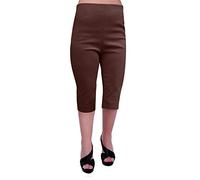 Eye Catch Womens Everyday Stretch Capri Pants - Ladies 3/4 Three Quarter Cropped Pull On Trousers - Chino Capris Brown