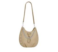 Eye Catch Women's Faux Leather Hobo Shoulder Bag with Chain Detail - Studded Vegan Leather Handbag with Magnetic Closure & Zip Pocket - Black, Brown, Beige, Grey