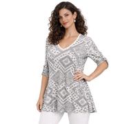 Eye Catch - Womens Print V Neck Blouse Tunic Ladies Swing Flared T-Shirt Top