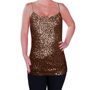 Eye Catch Womens Sparkly Sequin Strappy Vest Top Cami Sequined Sleeveless Camisole Glitter Party Tops Bronze