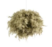 Eye-Catching and Modern Real Natural Olive Green Feather Decorated Small Pendant Light Shade | Perfect Statement Piece | 25cm Diameter by Happy Homewares