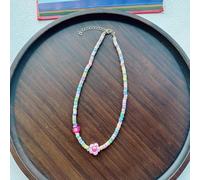 Eye Catching Beaded Chain Necklace Colorful Dopamines Necklace Rainbow Candy Color Flower Pendant Choker Jewelry Women Candy Color Bead