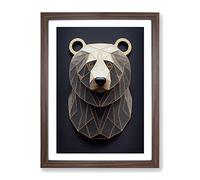 Eye Catching Bear Framed Print | A2 Walnut Framed Wall Art | Ready to Hang | Modern Animal Picture | Living Room Bedroom Lounge Office