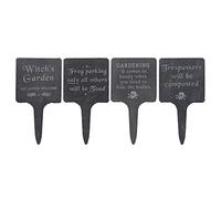 Eye-Catching Black Slate Gothic Garden Signs - 19cm x 10cm (Set of 4) - Unique & Durable Decorative Markers - Perfect for Enhancing Garden Ambiance