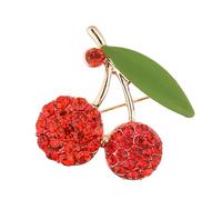 Eye Catching Cherries Brooch Accessory Green Zircon Cherries Fruit Brooch For Stylish Outfit Embellishment Trendy Lapel Pin For Daily Wear
