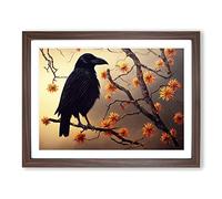 Eye Catching Crow Bird Framed Print | A4 Walnut Framed Wall Art | Ready to Hang | Modern Animal Picture | Living Room Bedroom Lounge Office