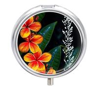 Eye-catching Hawaiian Flowers Pill Case with 3 Compartments - Portable Travel Pill Organizer for Purse, Easy-Open Button Design, Small Round Pillbox Vitamin Holder Organizer for Women Men