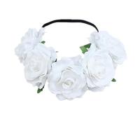 Eye-catching Headband Rose Headband Handmade Hair Hoop with 5 Artificial Roses Bohemia Style Festival Decor White