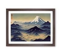 Eye Catching Japanese Mountains Framed Print | A2 Walnut Framed Wall Art | Ready to Hang | Asian Landscape Picture | Living Room Bedroom Lounge Office