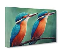 Eye Catching Kingfisher Birds Canvas Print | Gallery Wrapped 30mm Frame Wall Art | 30x20 inches | Ready to Hang | Contemporary Bird Picture | Living Room Bedroom Lounge Office