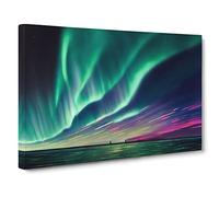 Eye Catching Northern Lights Canvas Print | Gallery Wrapped 30mm Frame Wall Art | 30x20 inches | Ready to Hang | Contemporary Picture | Living Room Bedroom Lounge Office