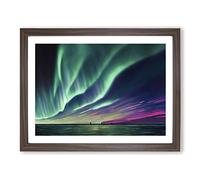 Eye Catching Northern Lights Framed Print | A2 Walnut Framed Wall Art | Ready to Hang | Modern Landscape Picture | Living Room Bedroom Lounge Office
