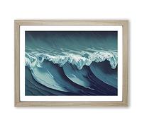 Eye Catching Ocean Wave Framed Print | A2 Oak Framed Wall Art | Ready to Hang | Modern Nautical Picture | Living Room Bedroom Lounge Office