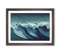 Eye Catching Ocean Wave Framed Print | A4 Walnut Framed Wall Art | Ready to Hang | Modern Nautical Picture | Living Room Bedroom Lounge Office