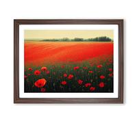 Eye Catching Poppy Field Flowers Framed Print | A2 Walnut Framed Wall Art | Ready to Hang | Modern Floral Picture | Living Room Bedroom Lounge Office