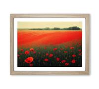 Eye Catching Poppy Field Flowers H1022 Framed Print for Living Room Bedroom Home Office Décor, Wall Art Picture Ready to Hang, Oak A4 Frame (34 x 25 cm)