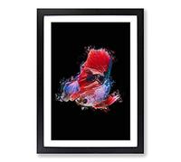 Eye-Catching Red & Blue Fish in Abstract Framed Print | A2 Black Framed Wall Art | Ready to Hang | Abstract Animal Picture | Living Room Bedroom Lounge Office