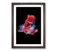 Eye-Catching Red & Blue Fish in Abstract Framed Print | A2 Walnut Framed Wall Art | Ready to Hang | Abstract Animal Picture | Living Room Bedroom Lounge Office