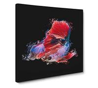 Eye Catching Red & Blue Fish in Abstract Modern Canvas Wall Art Print Ready to Hang, Framed Picture for Living Room Bedroom Home Office Décor, 20x20 Inch (50x50 cm)