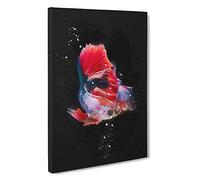 Eye-Catching Red & Blue Fish Paint Splash Canvas Print for Living Room Bedroom Home Office Décor, Wall Art Picture Ready to Hang, 30 x 20 Inch (76 x 50 cm)