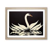 Eye Catching Swan Abstract BLK Framed Print | A2 Oak Framed Wall Art | Ready to Hang | Abstract Animal Picture | Living Room Bedroom Lounge Office
