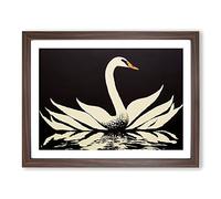 Eye Catching Swan Abstract BLK Framed Print | A2 Walnut Framed Wall Art | Ready to Hang | Abstract Animal Picture | Living Room Bedroom Lounge Office