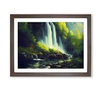 Eye Catching Waterfall Framed Print | A2 Walnut Framed Wall Art | Ready to Hang | Modern Landscape Picture | Living Room Bedroom Lounge Office