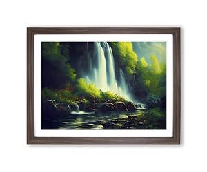 Eye Catching Waterfall Framed Print | A2 Walnut Framed Wall Art | Ready to Hang | Modern Landscape Picture | Living Room Bedroom Lounge Office
