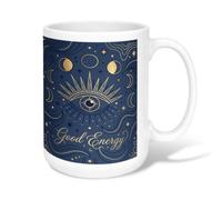Eye Ceramic Coffee Mug, Mystical Bohemian Stars Moon None Navy Novelty Tea Cup with Handle Ideal for Friends Family Co-Worker Lovers Eldership Senior 15 Oz