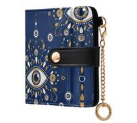 Eye Dot Blue Print Small Women Wallet RFID Blocking Bifold PU Leather Compact Card Holder with Coin Pocket Zipper Purse for Ladies Girls Women
