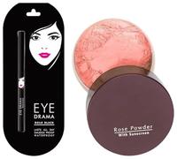 Eye Drama Matte Eye Pencil - Bold Black, 0.35g & Rose Face Powder - Warm Pink, 40g | Smudge-Proof Eye Pencil & Oil-Control Face Powder Combo