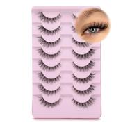 Eye Lashes 8 Pairs Mink False Eyelashes Natural Look Soft Faux Mink Lashes Fluffy Lashes Handmade Lightweight Fox Eye D Curl Comfortable Clear Band Eyealshes
