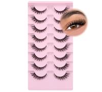 Eye Lashes 8 Pairs Mink False Eyelashes Natural Look Soft Faux Mink Lashes Fluffy Lashes Handmade Lightweight Fox Eye D Curl Comfortable Clear Band Eyealshes