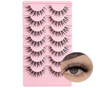 Eye Lashes Natural Eyelashes Short Lash Strips Volume Eyelash Cateye Medium Length False Lashes Natural Looking Hybrid Clusters Full Strip Lashes(A1|8-14MM)