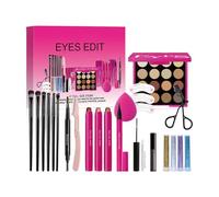 Eye Makeup Kit - Eye Make Up Combination Kit - Include Waterproof Mascara, Eyeshadow Palette, Eyelash Curler, Brow Stamp Stencil, and More