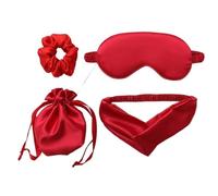 Eye Mask 4Pcs Eye Mask Hair Rope Set Silk Sleeping for The Night Women Men Adult Relax Soft Nap Cover Rest Blindfolds Travel(Red)