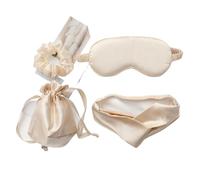 Eye Mask 4Pcs Eye Mask Hair Rope Set Silk Sleeping for The Night Women Men Adult Relax Soft Nap Cover Rest Blindfolds Travel(Apricot)